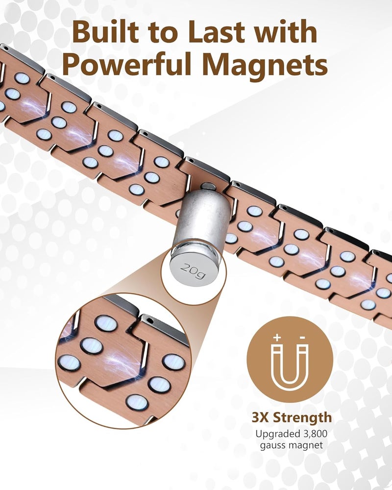 Feraco Copper Bracelet for Men 3X Strength,Magnetic Therapy Bracelet Copper Jewelry with Powerful 3800 Gauss Magnets - Image 2
